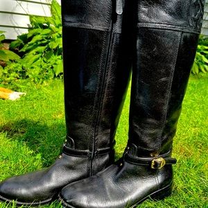 Tory Burch leather riding boots in black